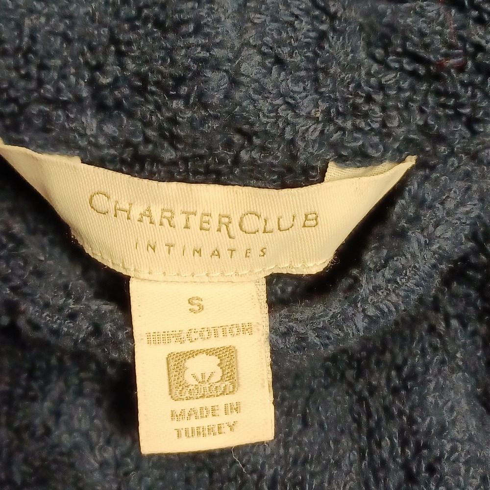 Charter Club Robe Womens S Navy Blue Cotton Terry Cloth Shawl Collar Monogrammed - Picture 2 of 12